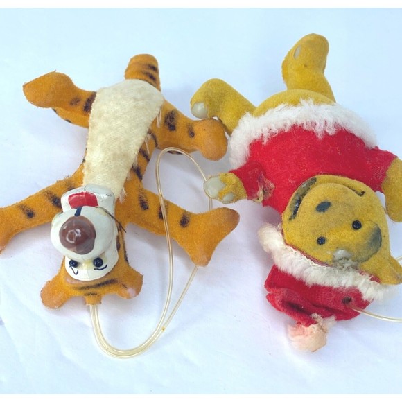 Vintage Winnie the Pooh Walt Disney Flocked Christmas Ornament Hong Kong Set 2 - Picture 5 of 11